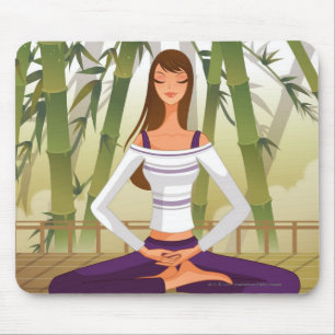 Woman sitting in lotus position, meditating mouse mat