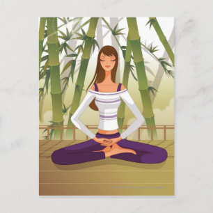 Woman sitting in lotus position, meditating postcard
