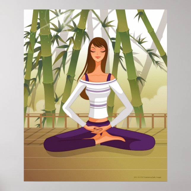Woman sitting in lotus position, meditating poster (Front)