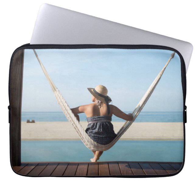Woman Sitting On A Hammock At A Small Hotel Laptop Sleeve (Front)