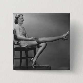 Woman Sitting on Chair 15 Cm Square Badge