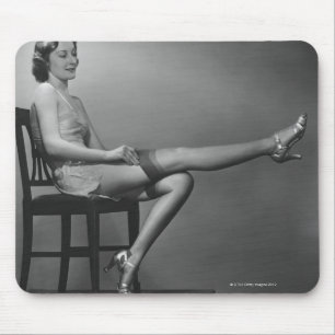 Woman Sitting on Chair Mouse Mat