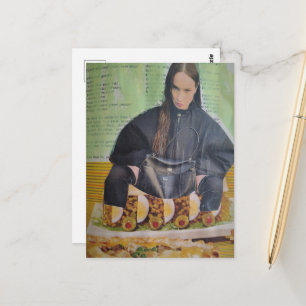 Woman Sitting on Foods From 1972 Surreal Collage Postcard