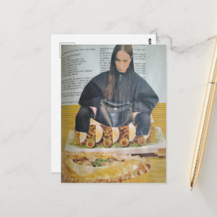 Woman Sitting on Foods From 1972 Surreal Collage Postcard