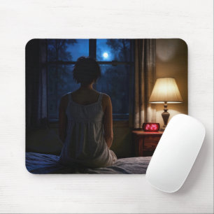 Woman Sitting on Her Bed Mouse Mat
