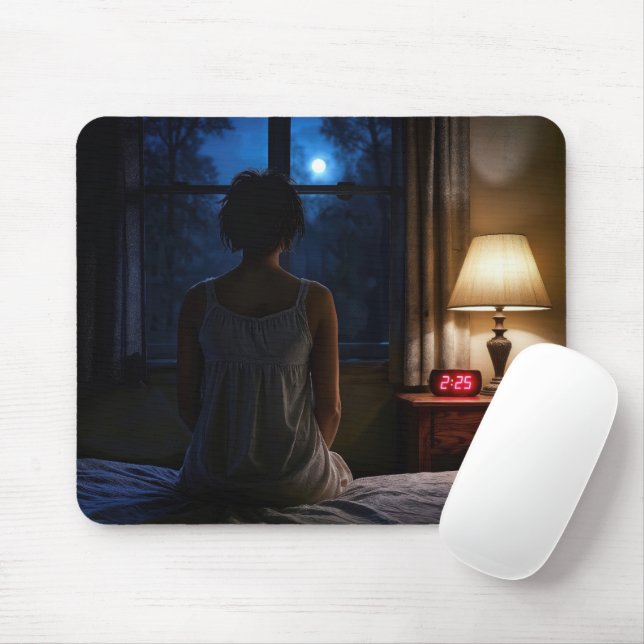 Woman Sitting on Her Bed Mouse Mat (With Mouse)