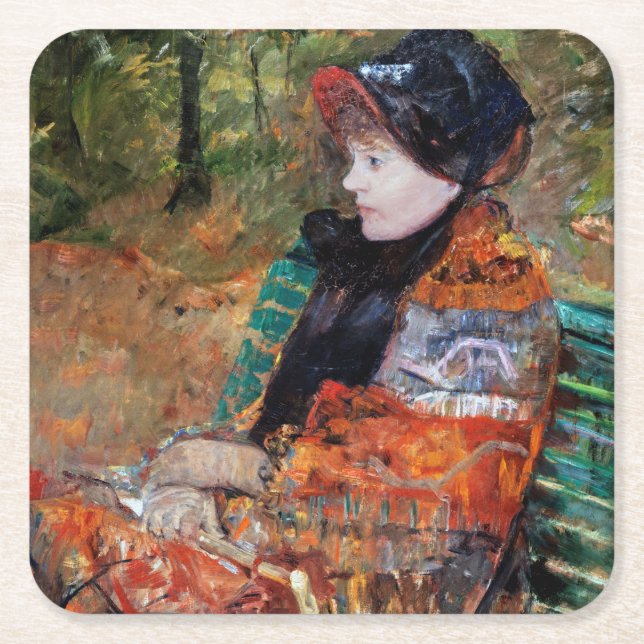 Woman Sitting on the Bench, Mary Cassatt Square Paper Coaster (Front)