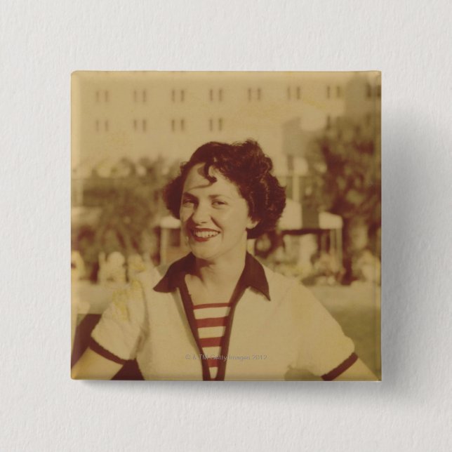Woman Sitting Outside 15 Cm Square Badge (Front)