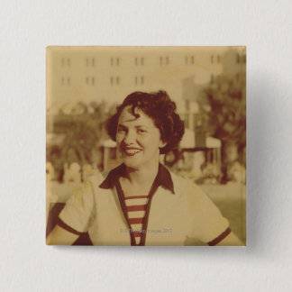 Woman Sitting Outside 15 Cm Square Badge