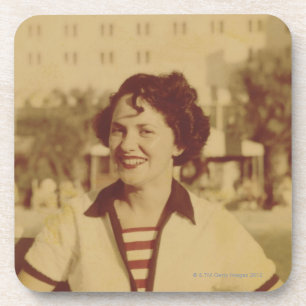 Woman Sitting Outside Coaster