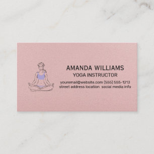 Woman Sitting Yoga Pose   Pink Leather Texture Business Card