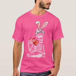 Woman Skeleton Bunny Ears Egg Hunting Easter Bones T-Shirt