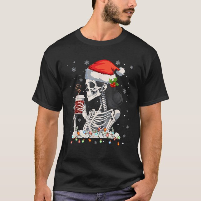 Woman Skeleton Santa Coffee Xmas Christmas Women M T-Shirt (Front)