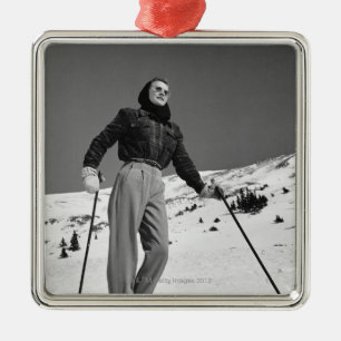 Woman Skier Metal Tree Decoration