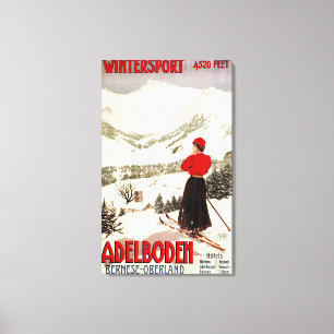 Woman Skier Overlooking Adelboden Poster Canvas Print