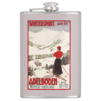 Woman Skier Overlooking Adelboden Poster