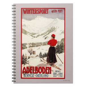 Woman Skier Overlooking Adelboden Poster Notebook