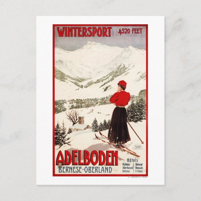 Woman Skier Overlooking Adelboden Poster Postcard (Front)