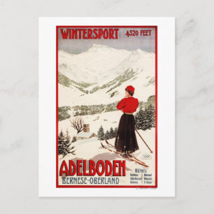 Woman Skier Overlooking Adelboden Poster Postcard
