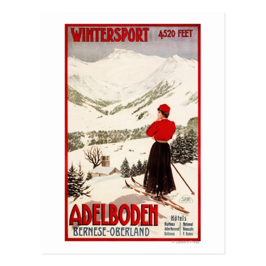 Woman Skier Overlooking Adelboden Poster Postcard