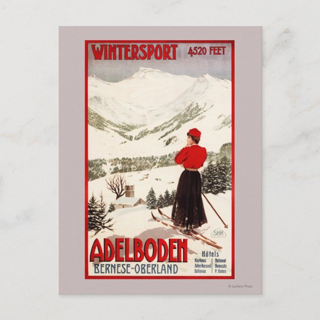 Woman Skier Overlooking Adelboden Poster Postcard (Front)