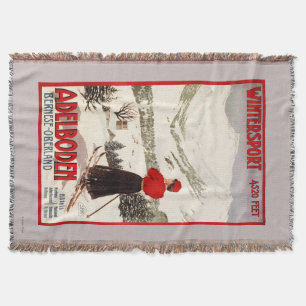 Woman Skier Overlooking Adelboden Poster Throw Blanket