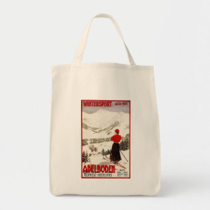 Woman Skier Overlooking Adelboden Poster Tote Bag