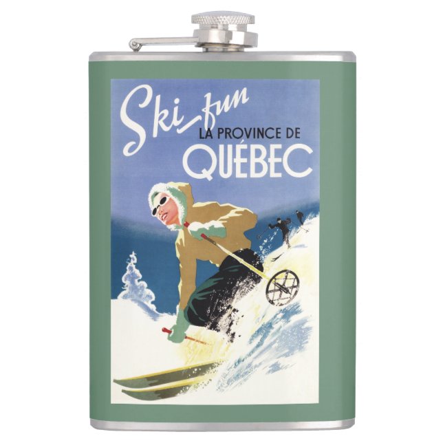 Woman Skiing - Both English and French Poster Hip Flask (Front)