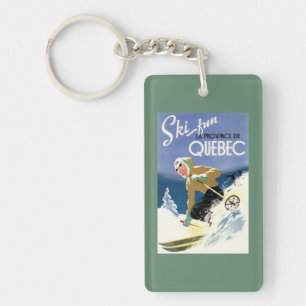 Woman Skiing - Both English and French Poster Key Ring