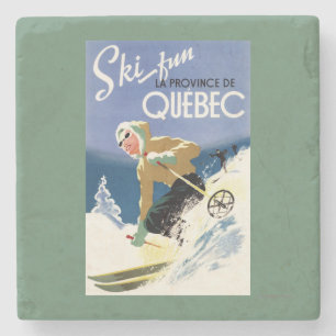 Woman Skiing - Both English and French Poster Stone Coaster
