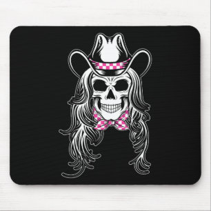 Woman skull graphic Halloween cowgirl pink chequer Mouse Mat