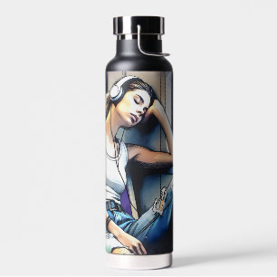 Woman Sleeping on the Subway Listening to Music Water Bottle