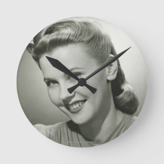 Woman Smiling 2 Round Clock