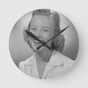 Woman Smiling Round Clock