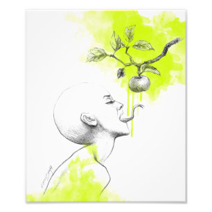 Woman Snake tongue Apple Green splash Surreal art Photo Print