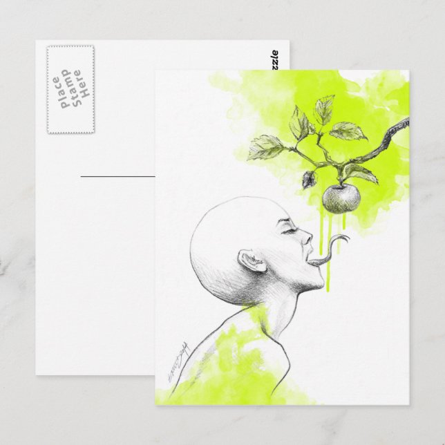 Woman Snake tongue Apple Green splash Surreal art Postcard (Front/Back)
