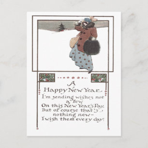 Woman Snow Holly Postcard