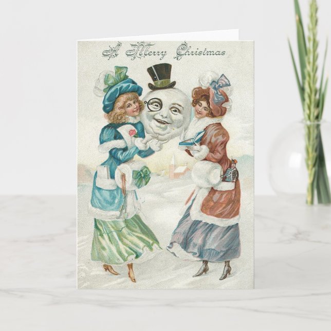 Woman Snowman Cigarette Monocle Top Hat Holiday Card (Front)