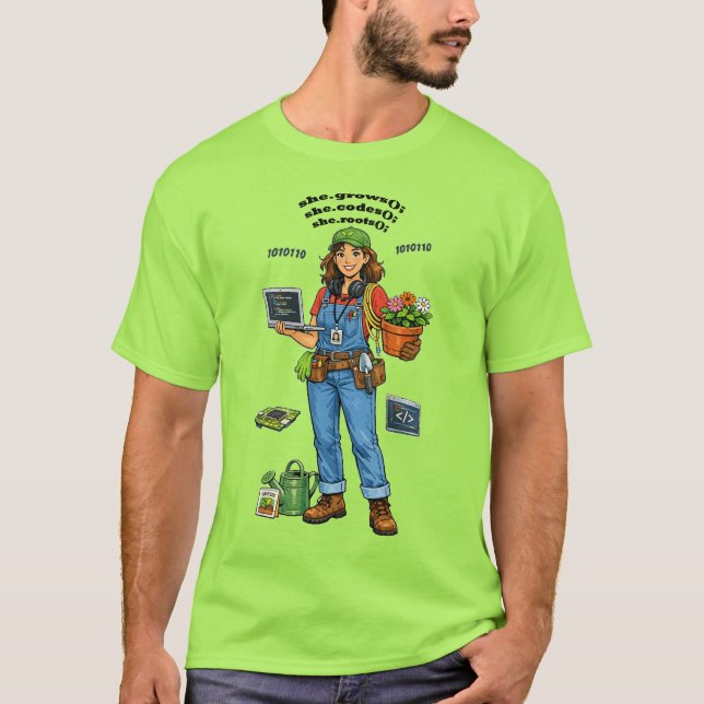 Woman Software Engineer Whose Hobby is Gardening T-Shirt (Front)