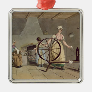 Woman Spinning, from 'Costume of Yorkshire' Metal Tree Decoration