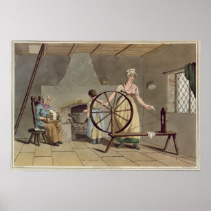 Woman Spinning, from 'Costume of Yorkshire' Poster