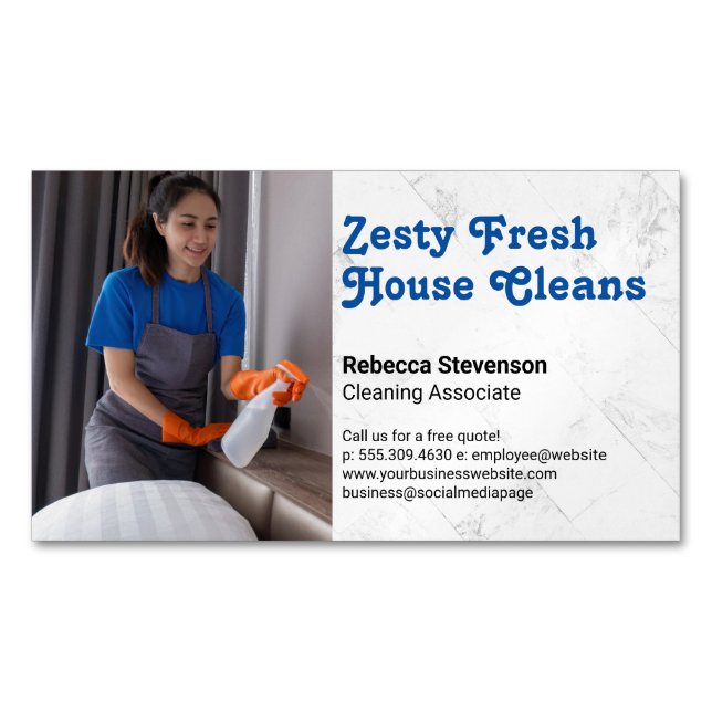 Woman Spray Cleaning | Maid Magnetic Business Card (Front)