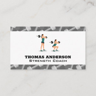 Woman Squatting Barbell Dumbbells Pattern Business Card