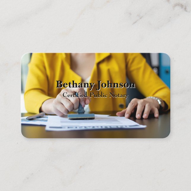 Woman Stamping Documents | Public Notary  Business Card (Front)