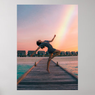 Woman standing on dock poster
