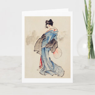 Woman Stands with a Fan, Hokusai Card
