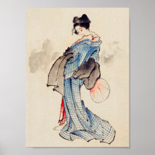 Woman Stands with a Fan, Hokusai Poster