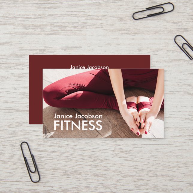 Woman Stretching Fitness Business Cards (Front/Back In Situ)