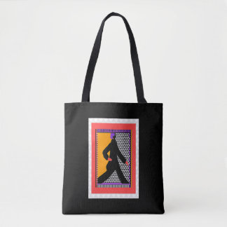 Woman Strolling Black  Tote Bag