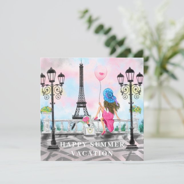 Woman Summer Vacation In Paris Card Eiffel Tower (Standing Front)